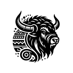 Tribal Bison Head Silhouette Design.