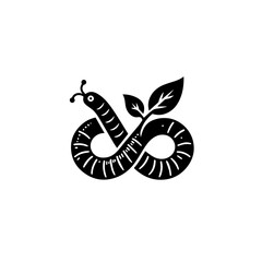 Fototapeta premium Worm and Leaves Illustration Black and White.
