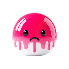 Pink Cute Sad Emoji Character with Dripping Melting Effect on Transparent Background