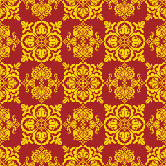 Oreintal Flora Damask Seamless pattern  embroidery, Indian style.  art ornament print.Design for carpet, cover.wallpaper, wrapping, fabric, clothing, Yellow, gold, red, orange