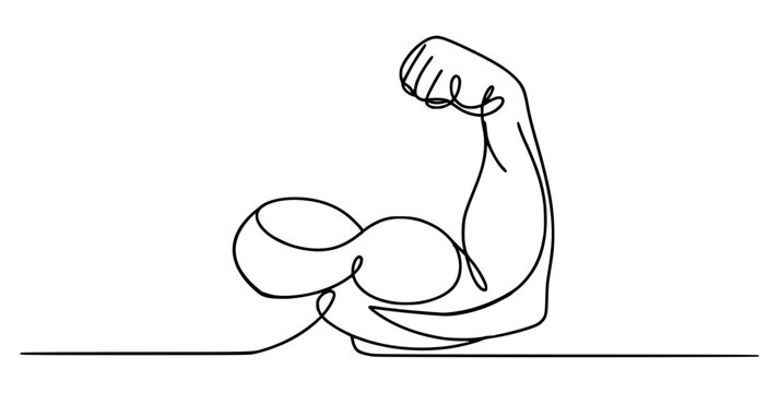 Flexed bicep muscle continuous line drawing strength
