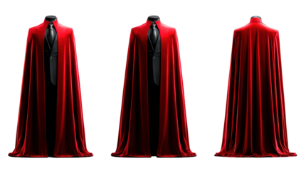 Elegant Man in Red Velvet Cloak Standing on Transparent Background for Costume or Theater Presentation
