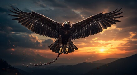 Obraz premium Eagle Soaring with Broken Chain – Metaphor for Emotional Freedom
