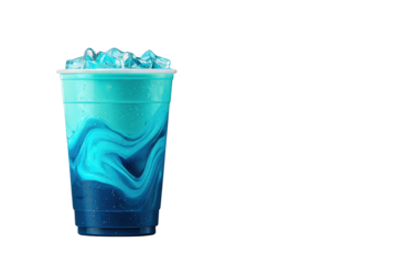 Colorful Blue Swirled Ice Drink in Transparent Glass on Transparent Background
