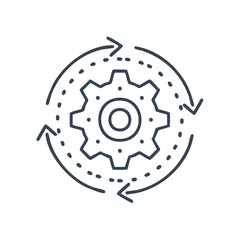 Gear mechanism rotating with arrows - Process, workflow, optimization