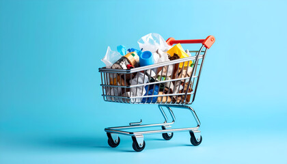Shopping Cart Filled with Trash.