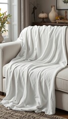 Halloween-Themed Living Room with White Blanket on Sofa