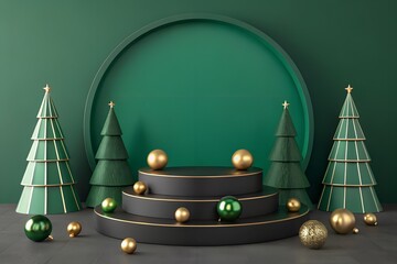 christmas podium on green background with red balls mocap presentation ai

