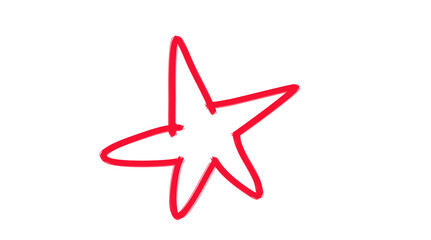 Red hand-drawn five-point star icon with sketchy style for decorative overlays, stickers, and graphic elements