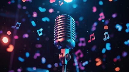 Colorful Music Notes Floating Around Center Stage