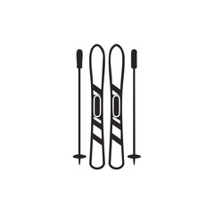 Skiing gear icon Black and white illustration with skis and ski poles