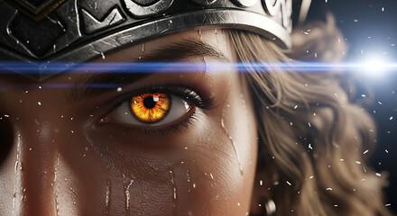 Futuristic  Eye Close-Up with Digital Data Overlays and Glowing Effects