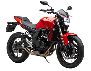  Red Sports Motorcycle Side Profile, Studio Lighting, Isolated on Transparent Background