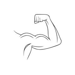 Obraz premium Muscular arm illustration showing biceps and fist black outline strong fitness concept