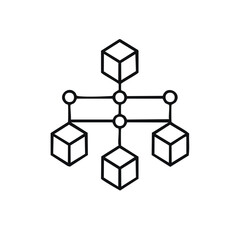 Obraz premium Network Structure Icon with Connected Cubes and Nodes Outlined in Black