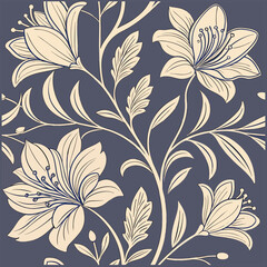 A repeating pattern of stylized, delicate flowers in shades of yellow and pale, greyish-blue.