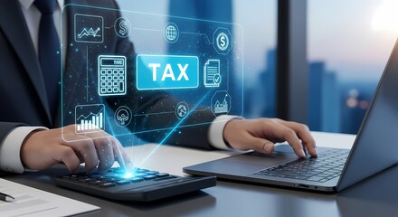 Tax concept with calculator and laptop digital illustration