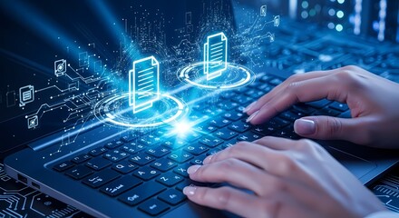 Laptop data transfer digital illustration technology concept