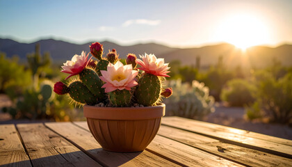 Sunset Cactus Bloom with Desert Table.