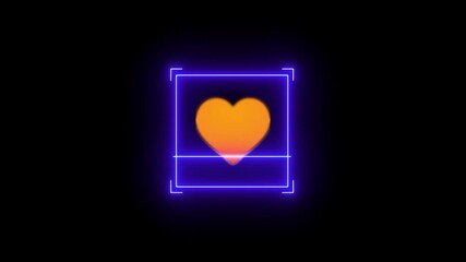 A neon QR code heart, love, scanner icon animates with a glowing, sweeping light across a barcode . Scanning the QR code icon animation - Powered by Adobe