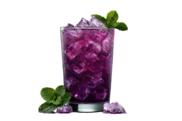Vibrant purple cocktail with ice and mint (1)