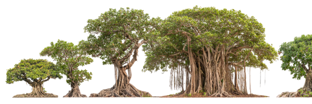 Lush, interconnected trees form a dense, horizontal row.  A variety of tree sizes and shapes fill the image