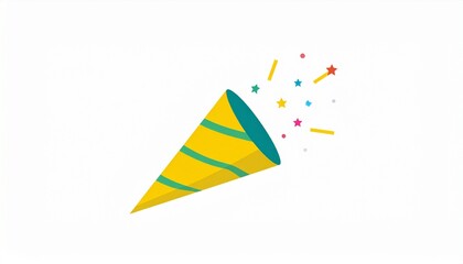 Festive Celebration Cartoon illustration of a party popper with colorful confetti, perfect for events and celebrations.