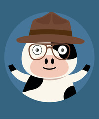 Flat Design Illustration with Cow Face Wearing Hat Glasses

