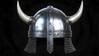 Naklejka premium Viking Horned Helmet with Dark Background.