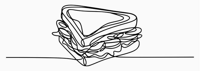Layered sandwich continuous line art food illustration