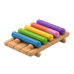 Obraz premium Colorful Wooden Mallet Set on Natural Wooden Base for Kids Playing Educational Toys