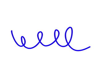 Blue curly hand-drawn spiral line in doodle style for playful highlights, design elements, and overlays