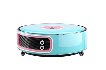 Fototapeta premium Futuristic Cleaning Robot in Bright Blue and Pink Colors on Transparent Background