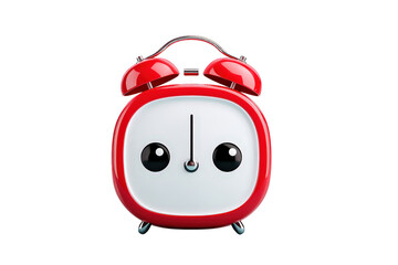 Cute Red Alarm Clock with Large Eyes on Transparent Background