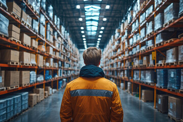 Obraz premium Supply Chain Staff Member Inspecting Shelves With Inventory List