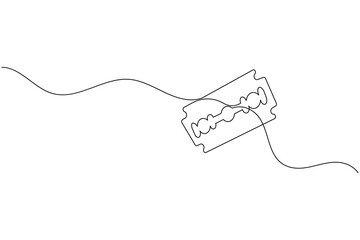 Obraz premium Razor blade in continuous one line art drawing minimalist style for barbershop and grooming design