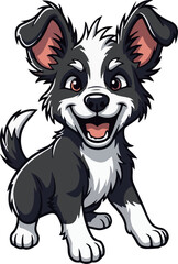 Naklejka premium Vector art of cute cartoon border collie puppy dog isolated on white background