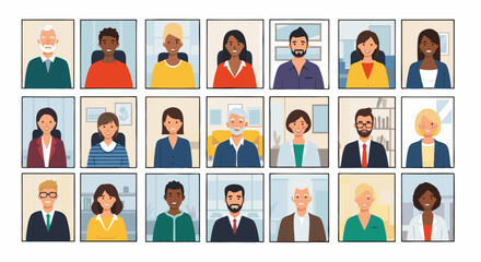 Diverse Team Virtual Meeting: Business Professionals Connecting Remotely Online Conference Vector Illustration