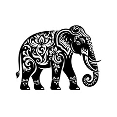 Fototapeta premium An elephant with decorative tribal patterns isolated on white background