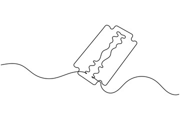 Obraz premium Razor blade in continuous one line art drawing minimalist style for barbershop and grooming design