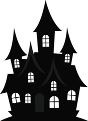 Haunted house silhouette, spooky Halloween castle, creepy cartoon building, ghost mansion vector, dark horror home illustration, eerie night structure design, scary haunted graphic.


