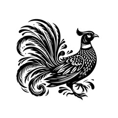 Fototapeta premium Elegant pheasant illustration isolated on white background, a vintage engraving