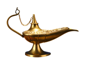  Floating Aladdin Magic Lamp with Shadow Below, Stylized Composition, Isolated