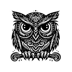 Detailed illustration of an owl isolated on white background with intricate patterns