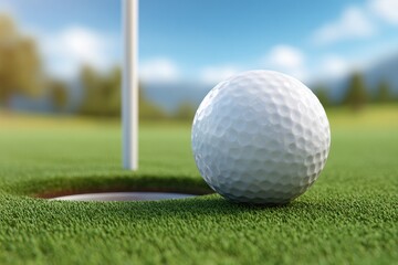 Obraz premium Golf ball near hole on green