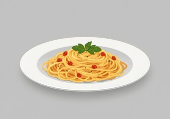 Delicious Spaghetti with Cherry Tomatoes and Parsley on a White Plate
