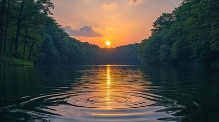 Serene sunset over tranquil lake