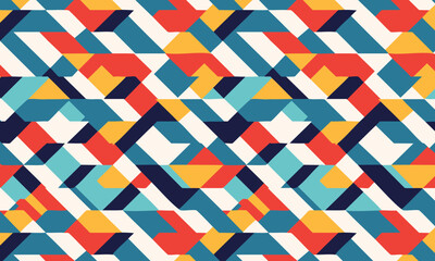 Abstract seamless pattern with colorful chaotic geometric shapes, Modern camouflage mosaic background