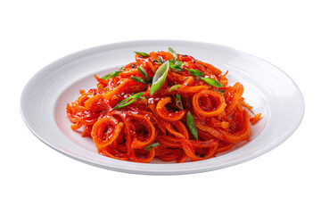 Plate of vibrant, spicy carrot noodles