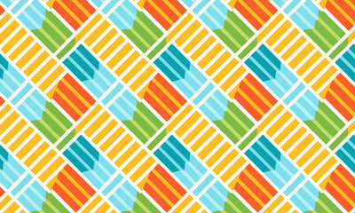 Summer seamless pattern with colorful striped diagonal plaid, Playful geometric vector background
